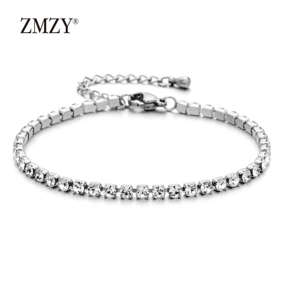 Luckacco shop's pick 3mm Micro Pave Zircon Tennis Bracelet for Women New Men Bracelet Homme Stainless Steel Jewelry Accessories