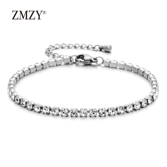 Luckacco shop's pick 3mm Micro Pave Zircon Tennis Bracelet for Women New Men Bracelet Homme Stainless Steel Jewelry Accessories