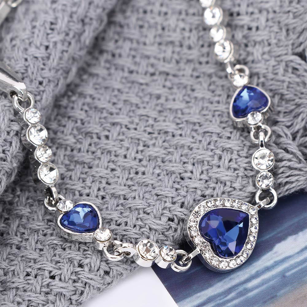 Shiny Crystal Bracelet Ocean Blue Love Heart Bangle Rhinestone Charm Chain Gift For Women Female Elegant Jewelry - luckacco