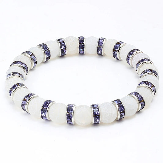 Luckacco shshd Natural Stone Bracelet White Pink Blue Rhinestone Charm Crystal Beaded Bracelets&Bangles for Women Fashion Elastic Jewelry