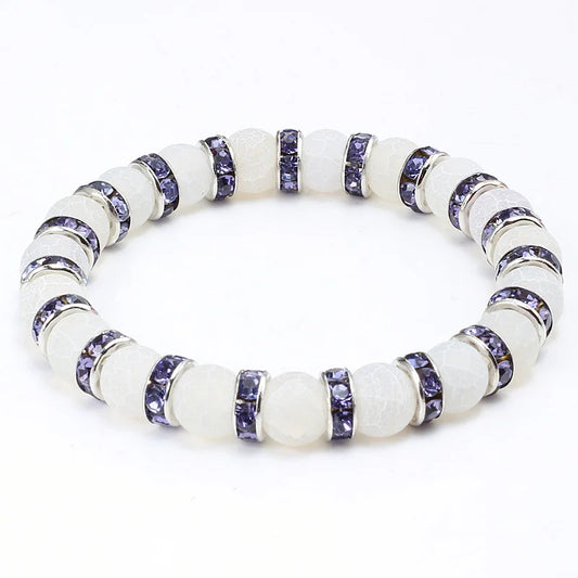 Luckacco shshd Natural Stone Bracelet White Pink Blue Rhinestone Charm Crystal Beaded Bracelets&Bangles for Women Fashion Elastic Jewelry