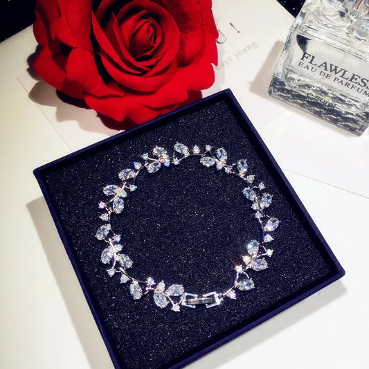 Luckacco Charm Bracelets For Women Sterling Silver Shine Cubic Zirconia Bangle Fine Jewelry Temperament Luxury Accessories Bijoux
