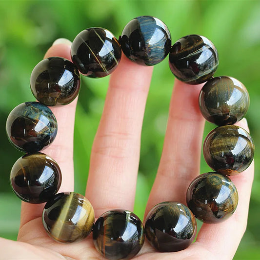 Luckacco Natural Stone Beaded Bracelet Handmade Women Men Jewelry Strand Charm Yellow Blue Tiger Eye Bracelet