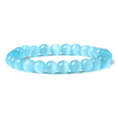 Luckacco 8mm Cat Eye Stone Beads Bracelet Fashion Natural Stone Cute Pink Chromatic Bead Bracelet Bangle for Women Jewelry Gifts Pulseira