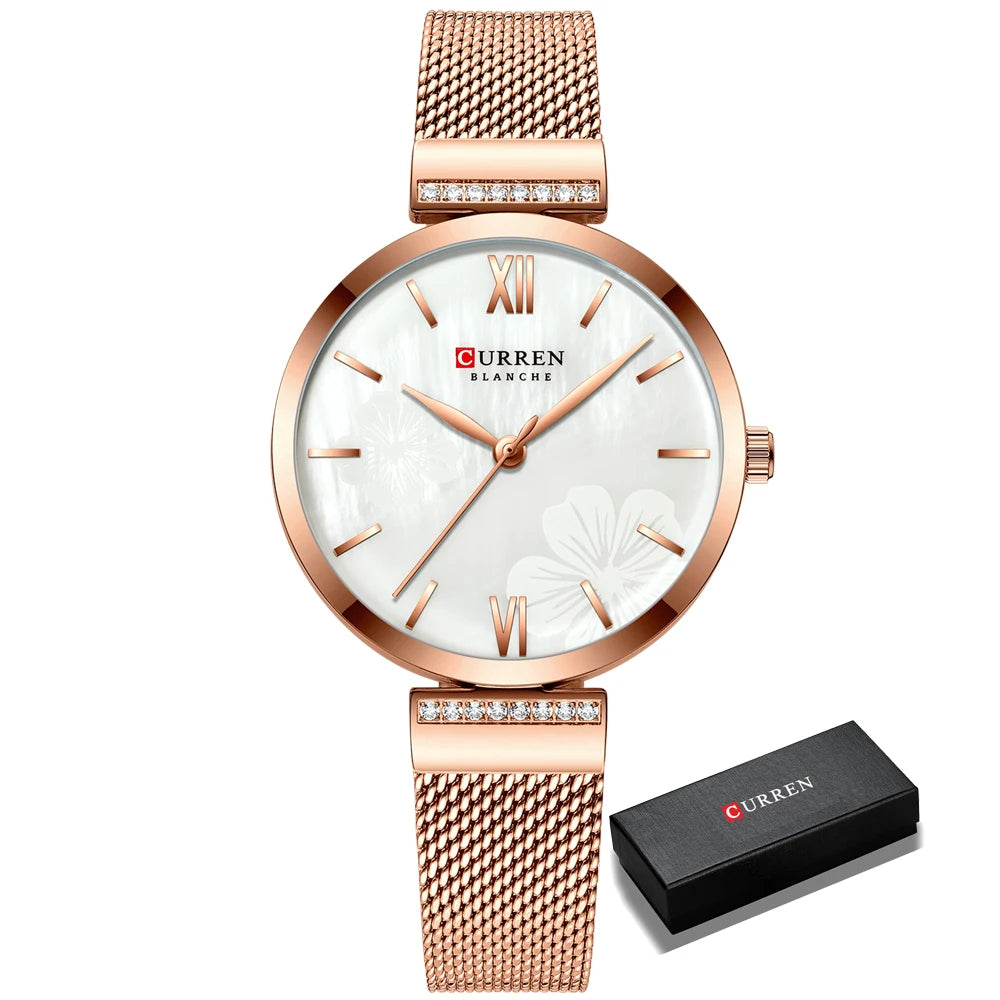 luckacco golden wristwatch mesh ladies watches luxury brand curren elegant simple quartz watch women's bracelet clock female reloj mujer