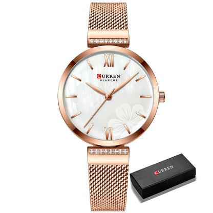 Luckacco Golden Wristwatch Mesh Ladies Watches Luxury Brand CURREN Elegant Simple Quartz Watch Women's Bracelet Clock Female Reloj mujer