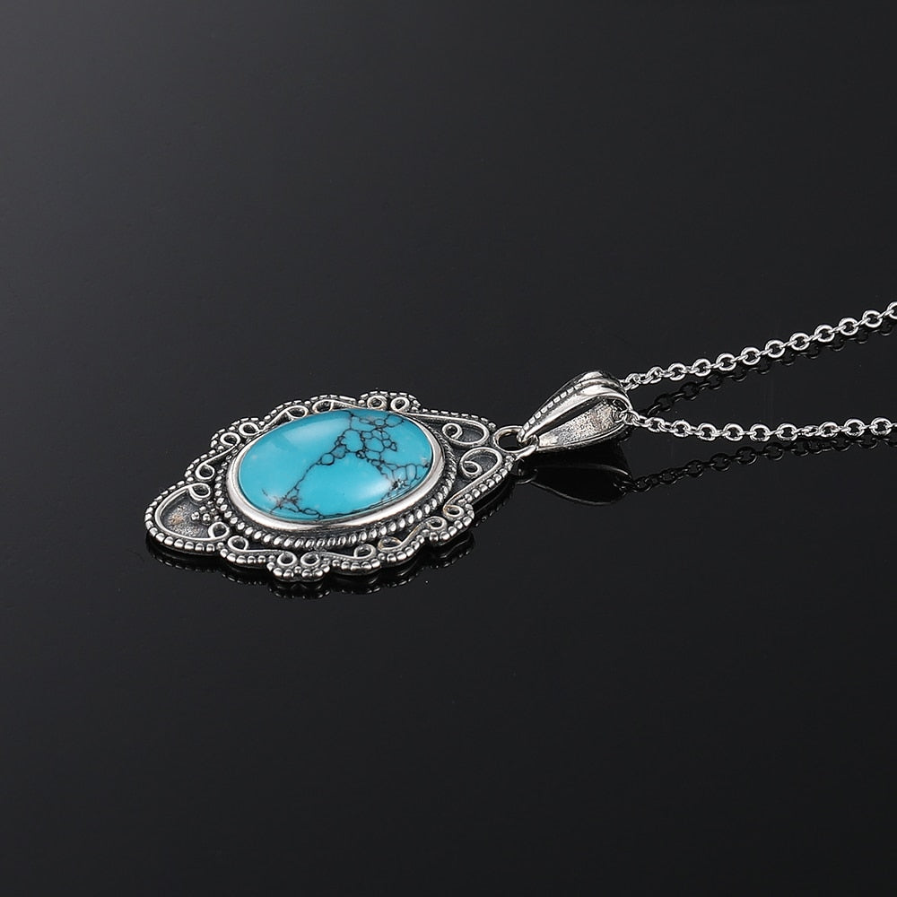 Classic Natural Turquoise Necklace Pendants 925 Sterling Silver Jewelry for Women Party Valentine Day Gifts with Chain - luckacco