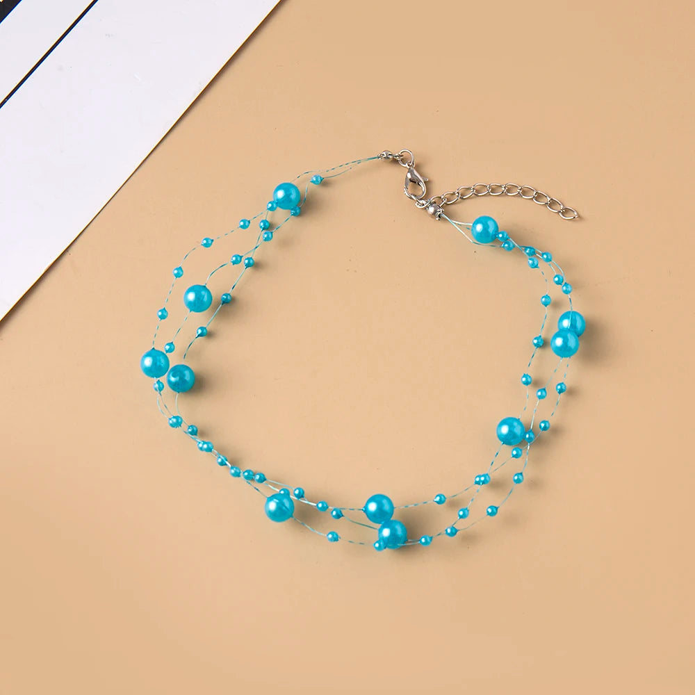 luckacco elegant multilayer pearl choker necklace vintage flower butterfly acrylic chain necklace for women fashion wedding jewelry gift
