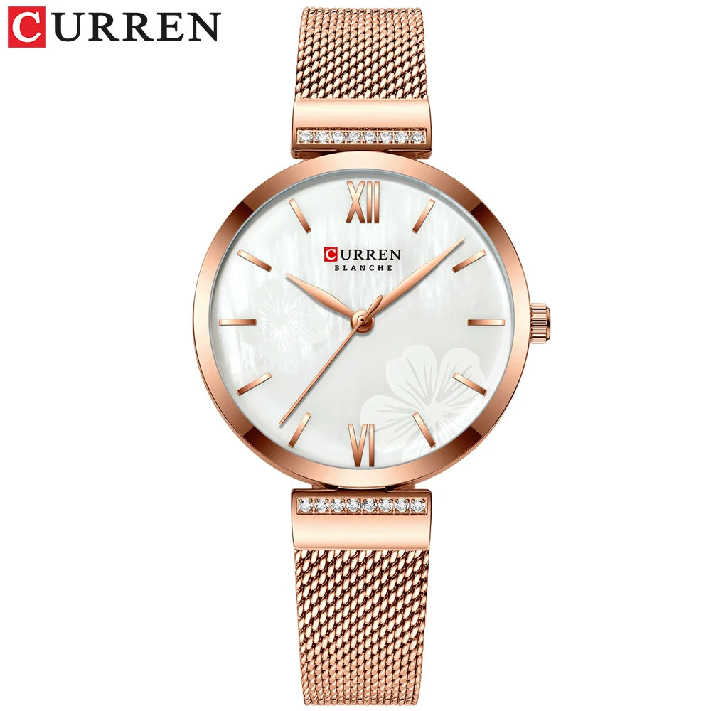 luckacco golden wristwatch mesh ladies watches luxury brand curren elegant simple quartz watch women's bracelet clock female reloj mujer