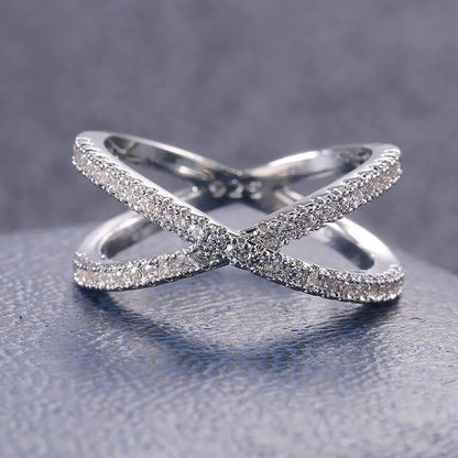 Luckacco daily picks Luxury Cross X Shape Women Engagement Ring Full Paved CZ Stone Silver Color Elegant Simple Female Jewelry Ring Hot Sale