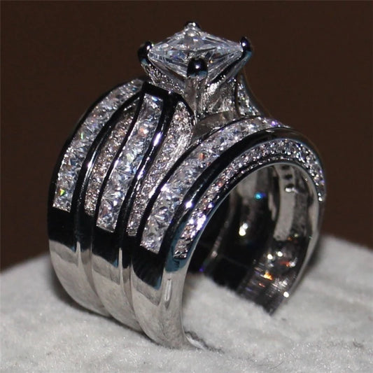 Luckacco 2025 Luxury Rhinestones Zircon Rings Set For Women Accessories Anniversary Party Gift Fashion Women Rings
