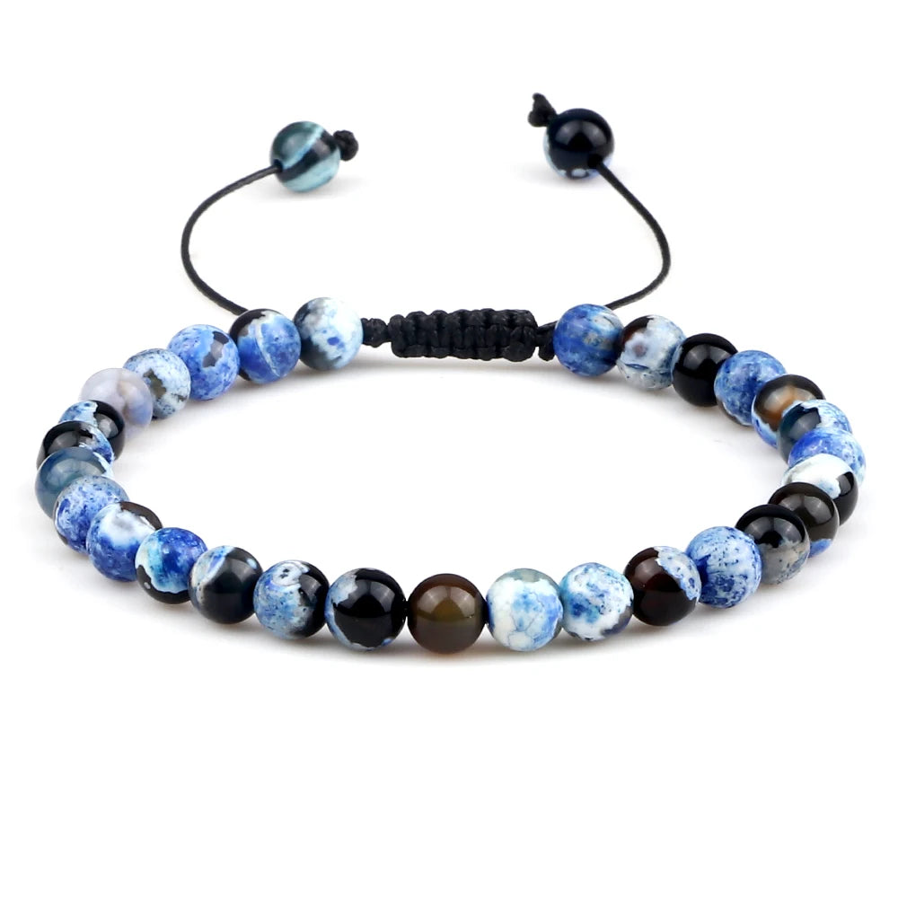 luckacco 6mm fire agates onyx bead bracelet natural stone men women braided rope bangle adjustable jewelry yoga healing balance bracelets