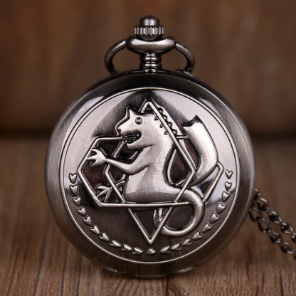 Luckacco Antique FullMetal Alchemist Edward Elric Cosplay Quartz Pocket Watch with Pendant Necklace Men Women Fob Watch