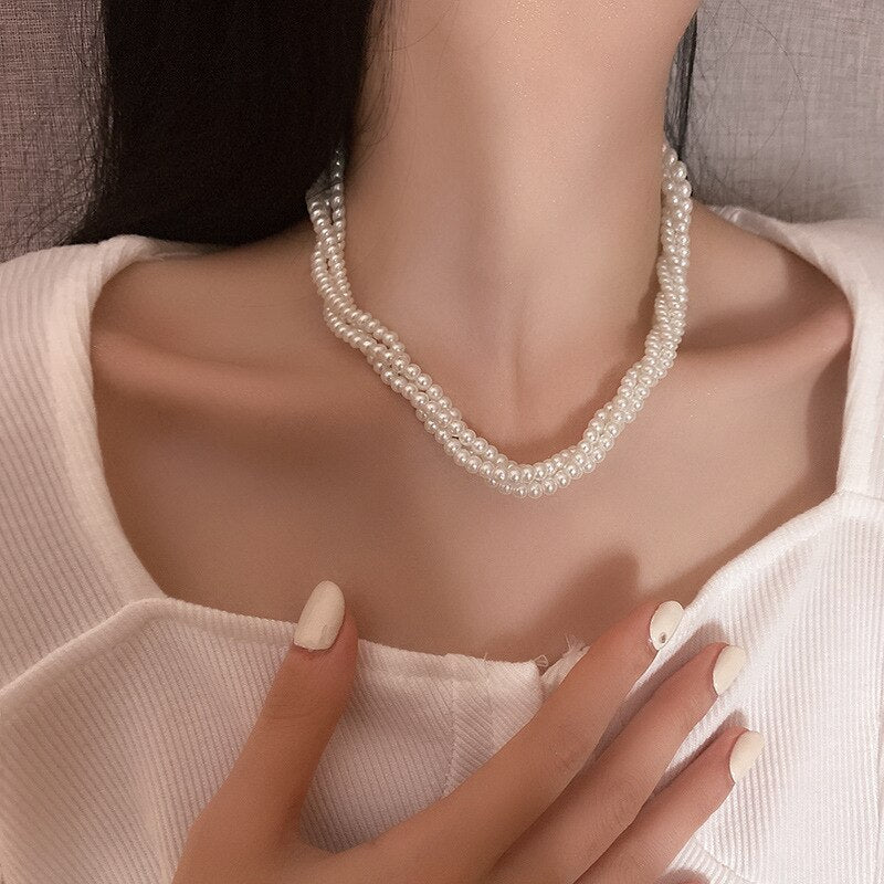 Origin Summer Minimalist Pearl Twine Chokers Necklace for Women Temperament Beaded Party Wedding Necklace Jewelry Accessories - luckacco