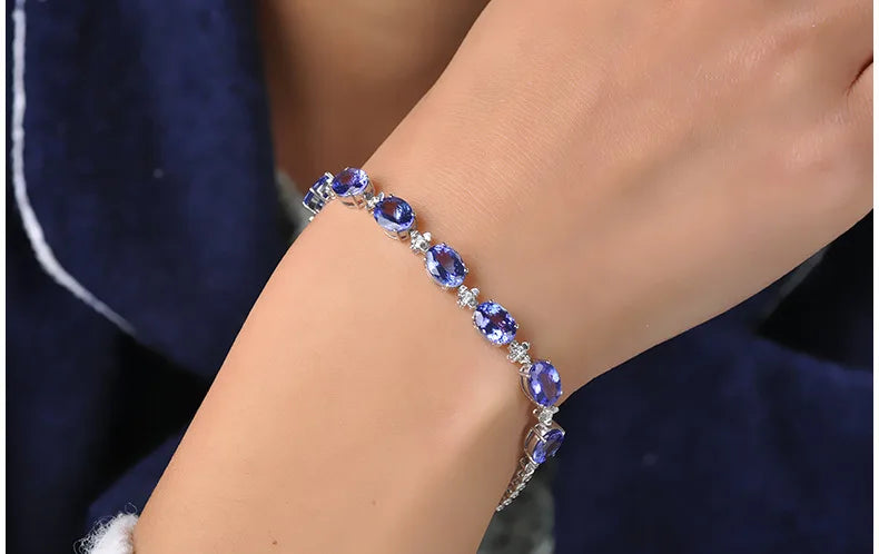 luckacco luxury 100% s925 silver bracelets for woman with blue sapphire gemstone lady fine jewelry  gift