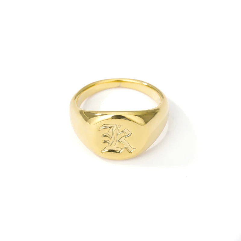 luckacco gothic a-z initial signet rings for women men wedding statement anillos best friend party gift jewelry