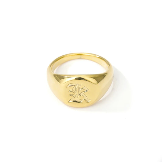 Luckacco Gothic A-Z Initial Signet Rings For Women Men Wedding Statement Anillos Best Friend Party Gift Jewelry