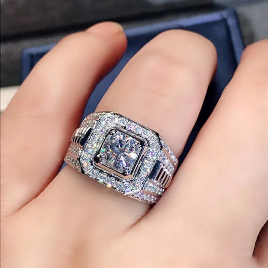 Luckacco Gorgeous Men's Big Natural Birthstone Crystal Zircon Rings Luxury Banquet Engagement Ring for Men Wedding Band Jewelry