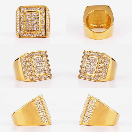 Luckacco Luxury Rhinestone Stainless Steel Mens Rings Simple Trendy For Male Boyfriend Biker Jewelry Creativity Gift