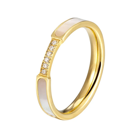 Luckacco Exquisite Shells And Inlaid 6 Small Zircon Ring Stainless Steel High Quality Jewelry Gold Color Women Brand Love Ring