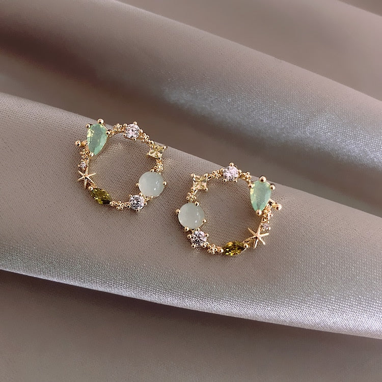 2022 Korean Hot Fashion Jewelry Fresh Cute Hoop Drop Oil Flower Stud Crystal Earring for Women Boucle D'oreille Fashion Brincos - luckacco