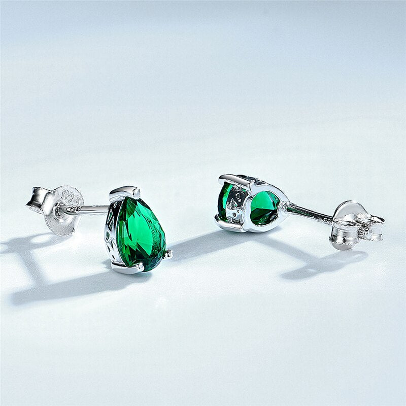 Real 925 Sterling Silver Earring Created Russian Nano Emerald Pear Shape Delicate Stud Earring for Women as Gift  Fine Jewelry - luckacco
