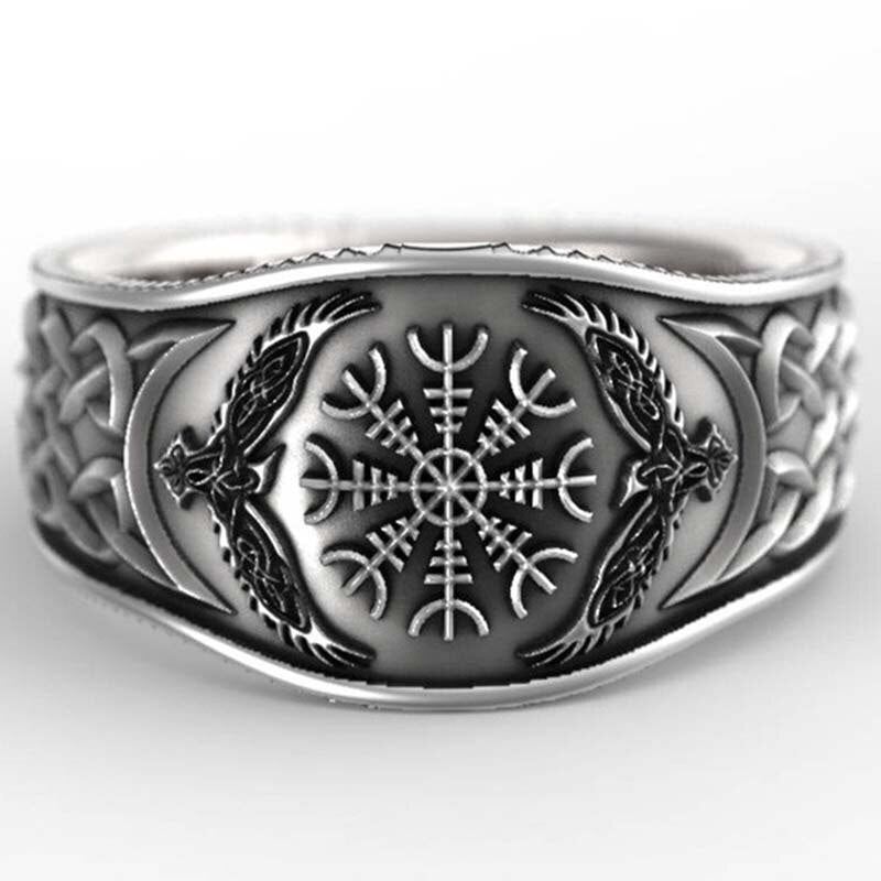 Northern European Myth Story Viking Celtic Compass Retro Graffiti Plated Thai Silver Rings For Men Original Gifts - luckacco