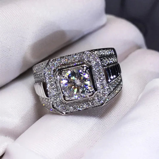 Luckacco Gorgeous Men's Big Natural Birthstone Crystal Zircon Rings Luxury Banquet Engagement Ring for Men Wedding Band Jewelry
