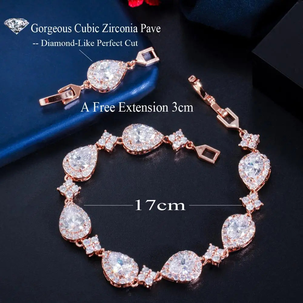 luckacco cwwzircons top bling big water drop cubic zirconia rose gold color tennis bracelet for women trendy party wedding jewelry cb238
