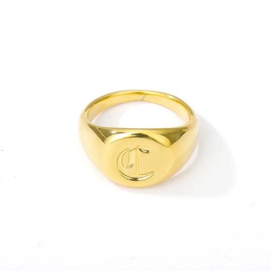 Luckacco Gothic A-Z Initial Signet Rings For Women Men Wedding Statement Anillos Best Friend Party Gift Jewelry