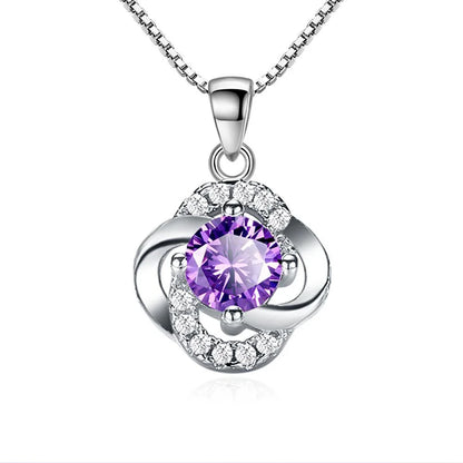 Luckacco Female 925 Sterling Silver Flower Amethyst Pendants And Necklaces For Women Wedding Party Fashion Jewelry