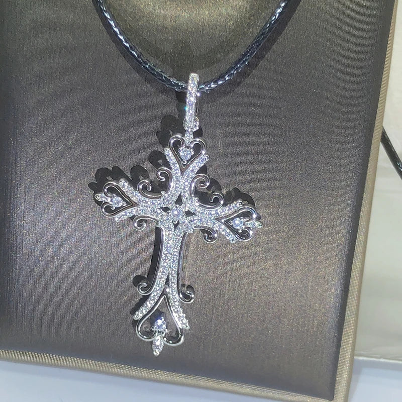 luckacco 925 silver gothic dark style cross pendant necklace rock punk goth fashion necklaces for women men jewellery design mystical gif