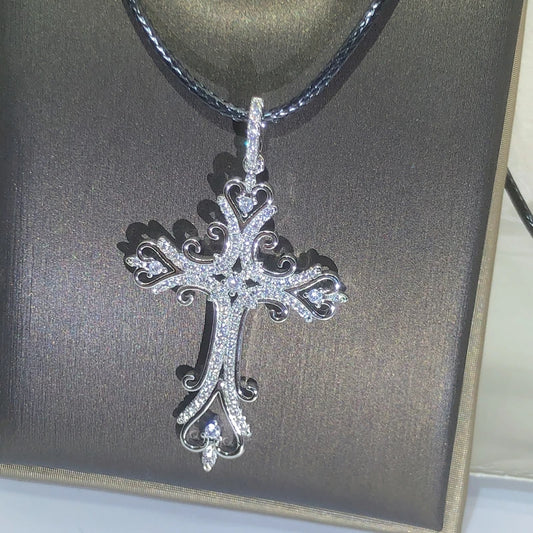 Luckacco 925 Silver Gothic Dark Style Cross Pendant Necklace Rock Punk Goth Fashion Necklaces For Women Men Jewellery Design Mystical Gif