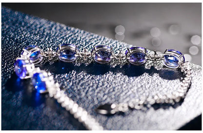 Luckacco Luxury 100% S925 Silver Bracelets For Woman With Blue Sapphire Gemstone Lady Fine Jewelry  Gift