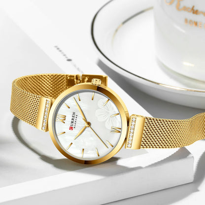 Luckacco Golden Wristwatch Mesh Ladies Watches Luxury Brand CURREN Elegant Simple Quartz Watch Women's Bracelet Clock Female Reloj mujer