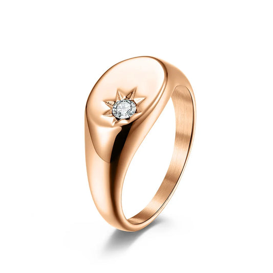 Luckacco 316L Stainless Steel Nickel& Lead Free Zircon Paved Star Singet Rings for Women Tarnish Free Party Jewelry Gold Color Ring