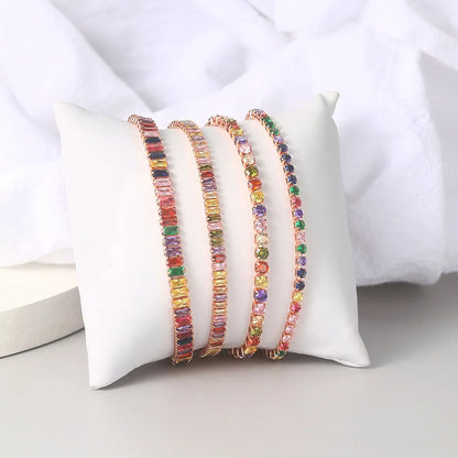 Luckacco Adjustable Multicolor Tennis Bracelets for Women Ladies Wedding Rainbow Colorful Zircon Charm Bracelet Hand Chain Jewelry DZH043