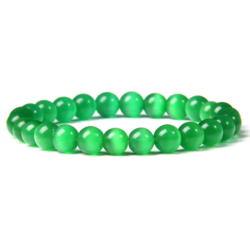 luckacco 8mm cat eye stone beads bracelet fashion natural stone cute pink chromatic bead bracelet bangle for women jewelry gifts pulseira