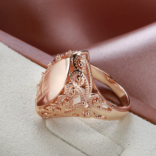 Luckacco Kinel Hot Fashion Glossy Rings for Women 585 Rose Gold Unique Pattern Rhombus Rings Ethnic Bride Wedding Jewelry 2022 New