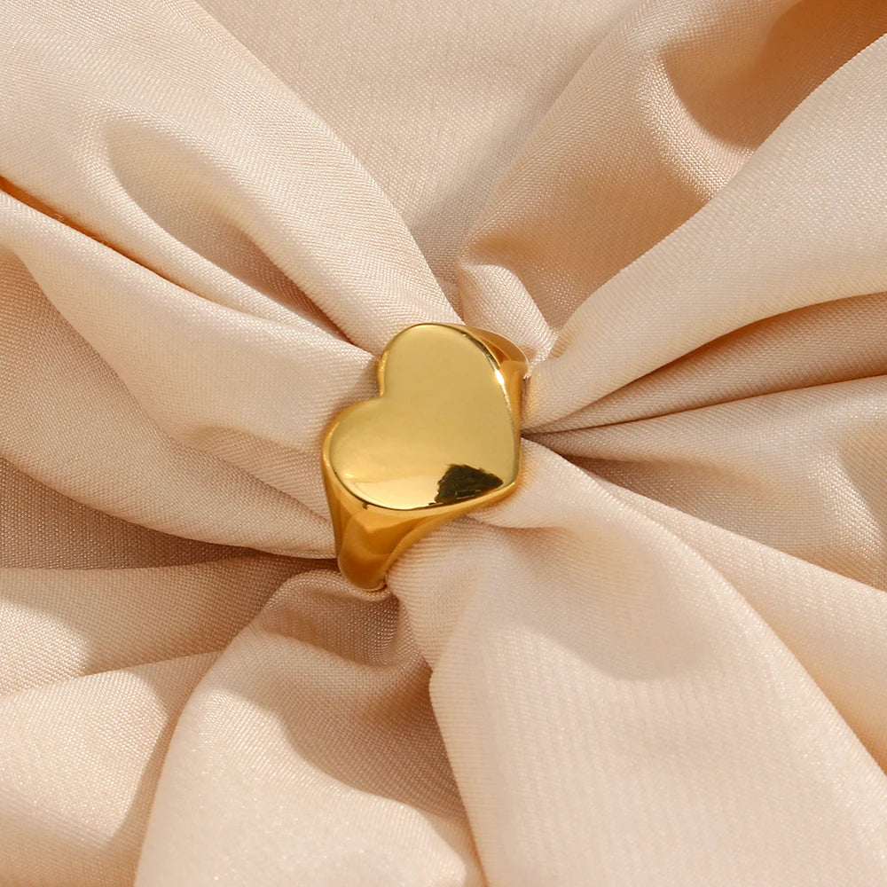 luckacco e.b.belle stainless steel fine polished wide large heart finger rings stainless steel hypoallergenic rings for female jewellery