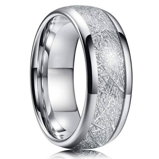 Luckacco Fashion 8mm Men Stainless Steel Rings Inlay Meteorite Abalone Shell Rings For Men Women Wedding Engagement Band Jewelry Gift