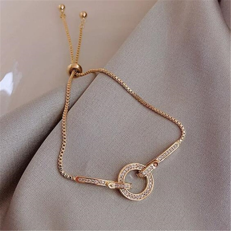 Simple Design Round Crystal Bracelet Charm Female Party Gold Chain Bracelet Fashion Jewelry Accessories for Women - luckacco
