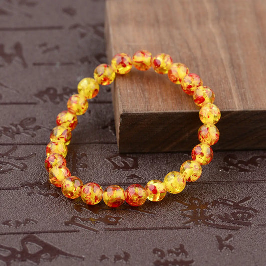 Luckacco 8mm Natural Amber Stone Round Bead Bracelet Elastic Stretch Bangle Bracelet Buddha Bracelet Charm Women Men Hand Jewelry