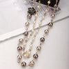 Luckacco korean Camellia double layerd sweater long chain pearl necklace pendant jewelry for women party