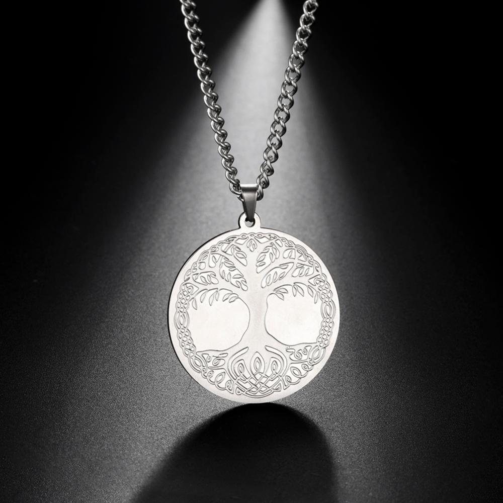 Skyrim Tree of Life Necklace Stainless Steel Silver Color Talisman Amulet Long Chain Necklaces Vintage Jewelry for Men - luckacco