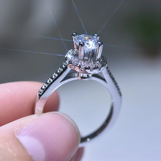 Luckacco New 925 Sterling Silver Ring Simulation Diamond CZ Ring, Suitable For Female Charm Jewelry Engagement Gifts