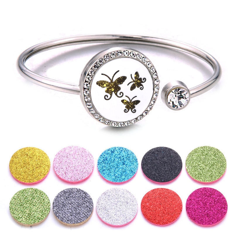 Butterfly Aromatherapy lockets bracelet stainless steel Perfume essential oil aroma diffuser bracelets Crystal bracelet jewelry -  - Luckacco Jewelry and Watch Store
