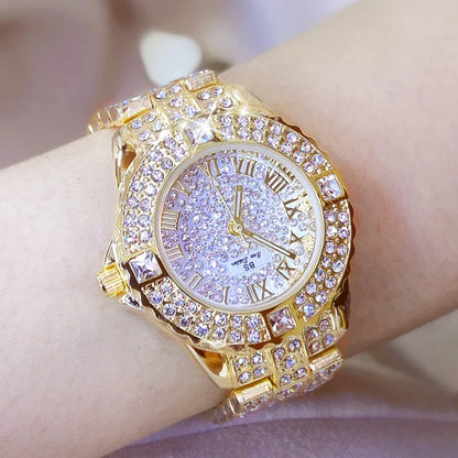 Luckacco Women Watches Diamond Gold Watch Ladies Wrist Watches Luxury Brand Rhinestone Women's Bracelet Watches Female Relogio Feminino