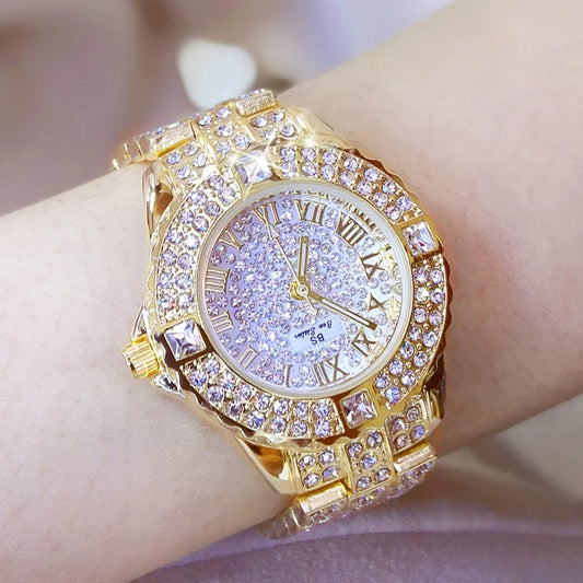 Luckacco Women Watches Diamond Gold Watch Ladies Wrist Watches Luxury Brand Rhinestone Women's Bracelet Watches Female Relogio Feminino
