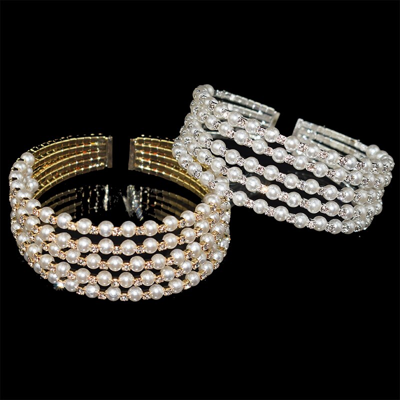 Fashion Woman Crystal Pearl Bracelet Layer Gold Silver Plated Open Bracelet Crystal Bangles Pulseras Mujer Bridal Jewelry Gift - luckacco